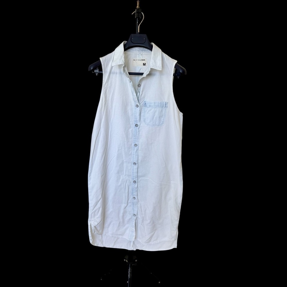 Rag & Bone/Jean Collared Shirt Dress Medium Off White Cotton Button Up Sleeveles